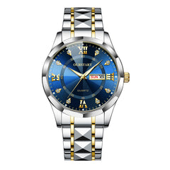 Watch men s fully automatic waterproof night light dual calendar business stainless steel diamond inlaid versatile fashion casual student quartz watch