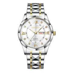 Watch men s fully automatic waterproof night light dual calendar business stainless steel diamond inlaid versatile fashion casual student quartz watch