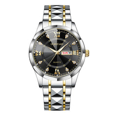Watch men s fully automatic waterproof night light dual calendar business stainless steel diamond inlaid versatile fashion casual student quartz watch