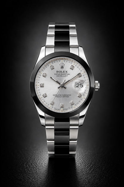 Rolex Datejust Silver Sunburst Dial Two-Tone Diamond Markers Watch