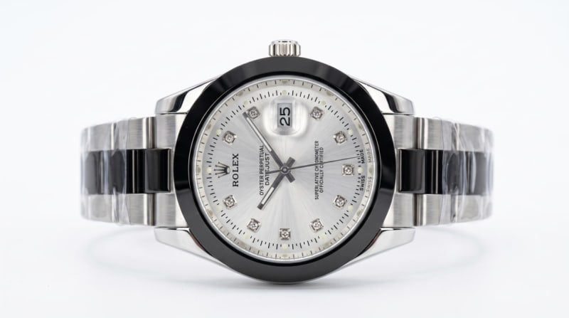 Rolex Datejust Silver Sunburst Dial Two-Tone Diamond Markers Watch