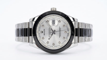 Rolex Datejust Silver Sunburst Dial Two-Tone Diamond Markers Watch