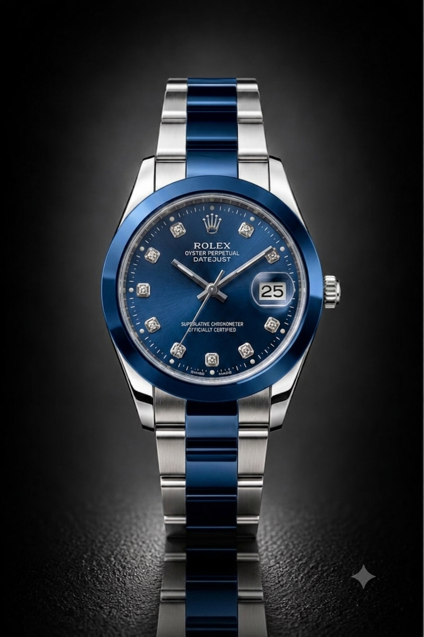 Rolex Datejust Royal Blue Dial Two-Tone Diamond Markers Watch