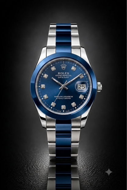 Rolex Datejust Royal Blue Dial Two-Tone Diamond Markers Watch