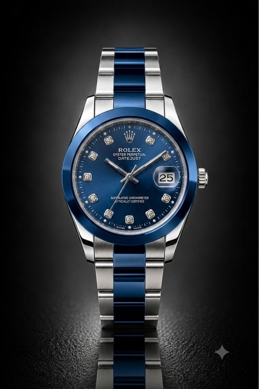 Rolex Datejust Royal Blue Dial Two-Tone Diamond Markers Watch