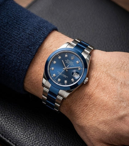 Rolex Datejust Royal Blue Dial Two-Tone Diamond Markers Watch