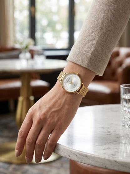 Duke Nicle Elegant Gold Mesh Watch (Two-Tone Dial)