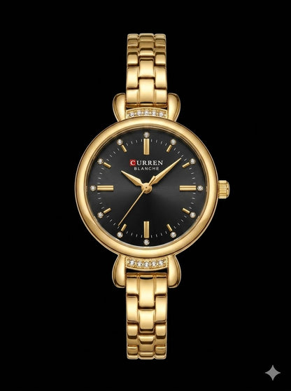 Curren Blanche Elegant Gold-Tone Crystal Watch (Black Dial)