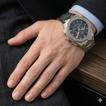 Luxury Silver Chronograph Stainless Steel Watch