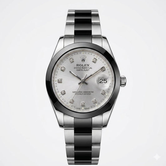 Rolex Datejust Silver Sunburst Dial Two-Tone Diamond Markers Watch