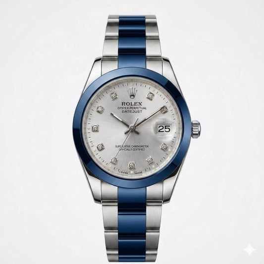 Rolex Datejust Royal Blue Dial Two-Tone Diamond Markers Watch