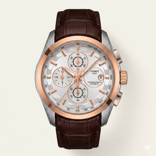 Tissot Two-Tone Quartz Chronograph (White Dial / Brown Leather)