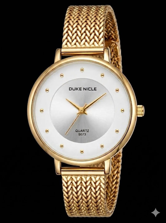 Duke Nicle Elegant Gold Mesh Watch (Two-Tone Dial)