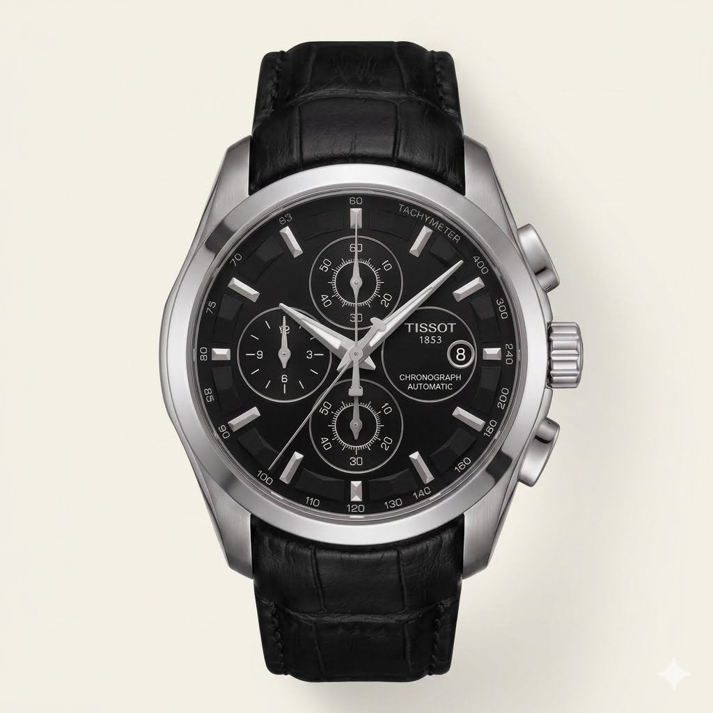 Luxury Sport Chronograph Watch – Black Leather Strap | Water Resistant 30 Bar | Premium Blue Dial