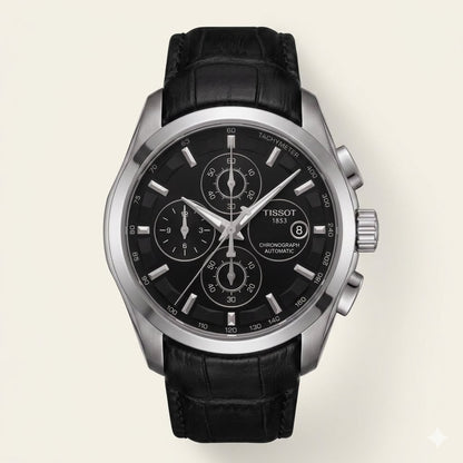 Luxury Sport Chronograph Watch – Black Leather Strap | Water Resistant 30 Bar | Premium Blue Dial