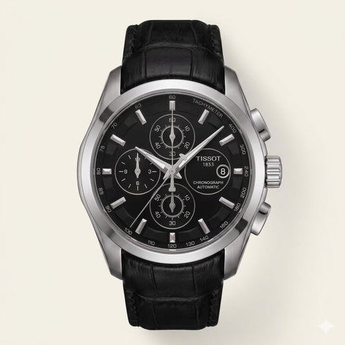Luxury Sport Chronograph Watch – Black Leather Strap | Water Resistant 30 Bar | Premium Blue Dial