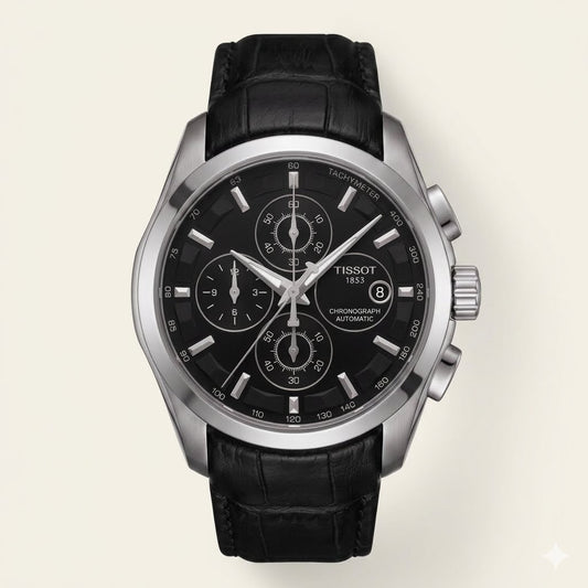 Luxury Sport Chronograph Watch – Black Leather Strap | Water Resistant 30 Bar | Premium Blue Dial