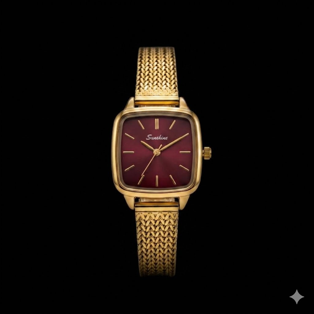Sunshine Vintage Cushion Case Watch (Burgundy Dial)