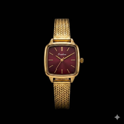 Sunshine Vintage Cushion Case Watch (Burgundy Dial)
