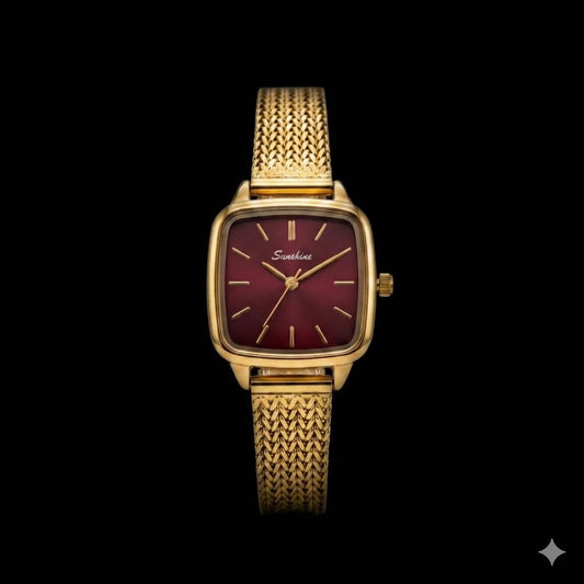 Sunshine Vintage Cushion Case Watch (Burgundy Dial)