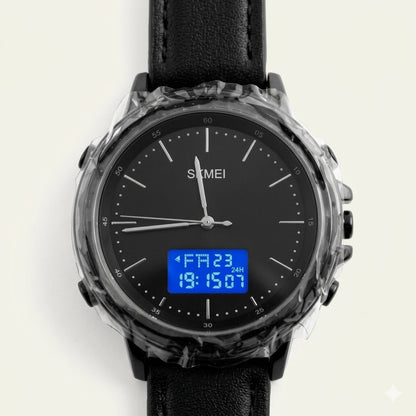 SKMEI Transparent Dual Display Minimalist Watch (Black Dial)