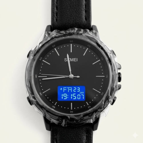 SKMEI Transparent Dual Display Minimalist Watch (Black Dial)