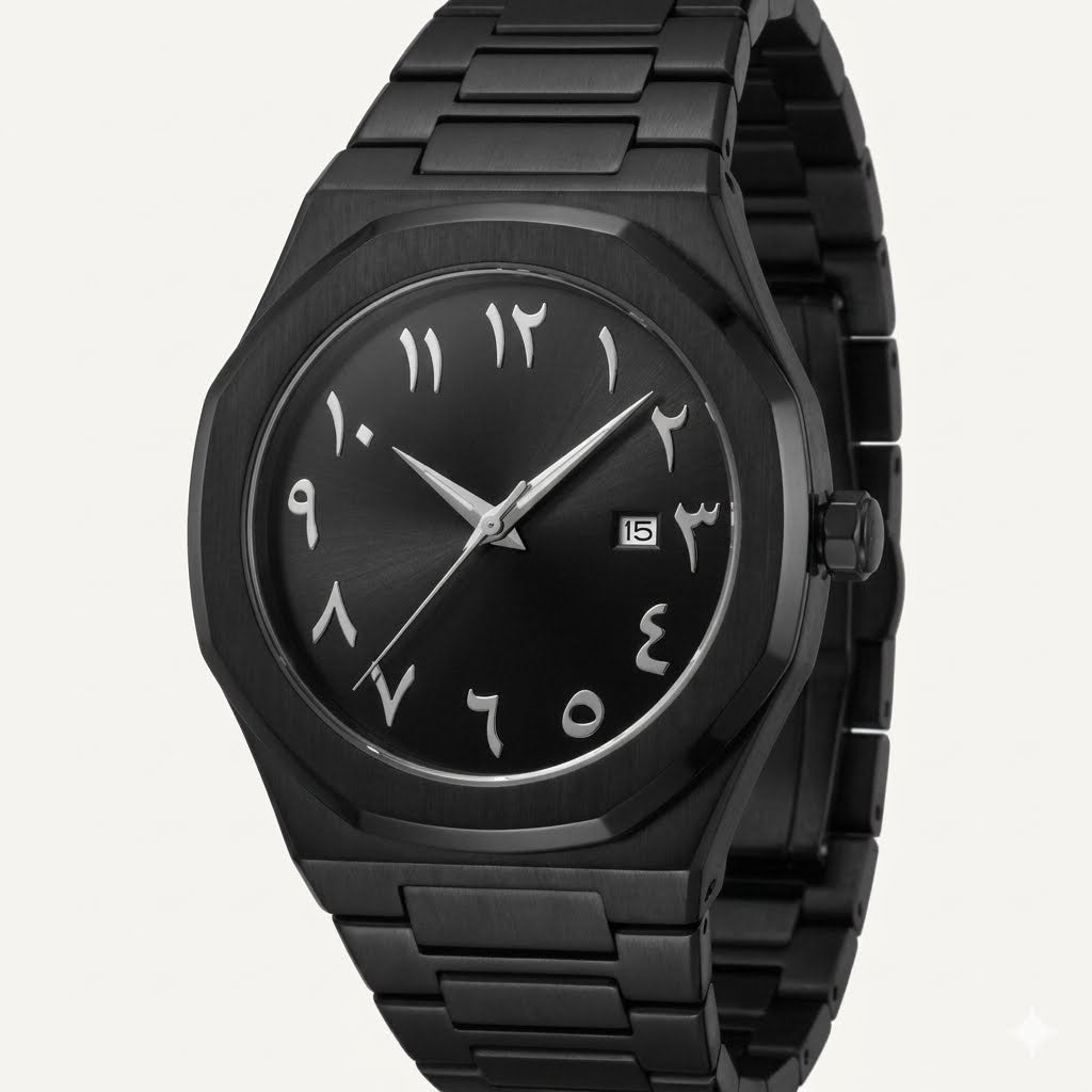 Luxury Arabic Dial Black Stainless Steel Watch