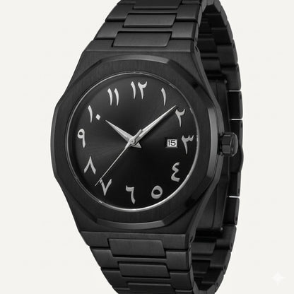 Luxury Arabic Dial Black Stainless Steel Watch