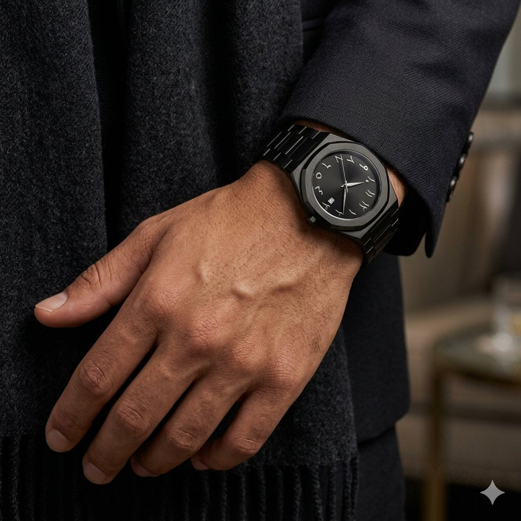 Luxury Arabic Dial Black Stainless Steel Watch
