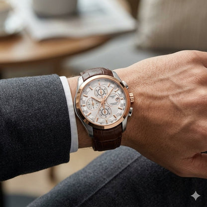 Tissot Two-Tone Quartz Chronograph (White Dial / Brown Leather)