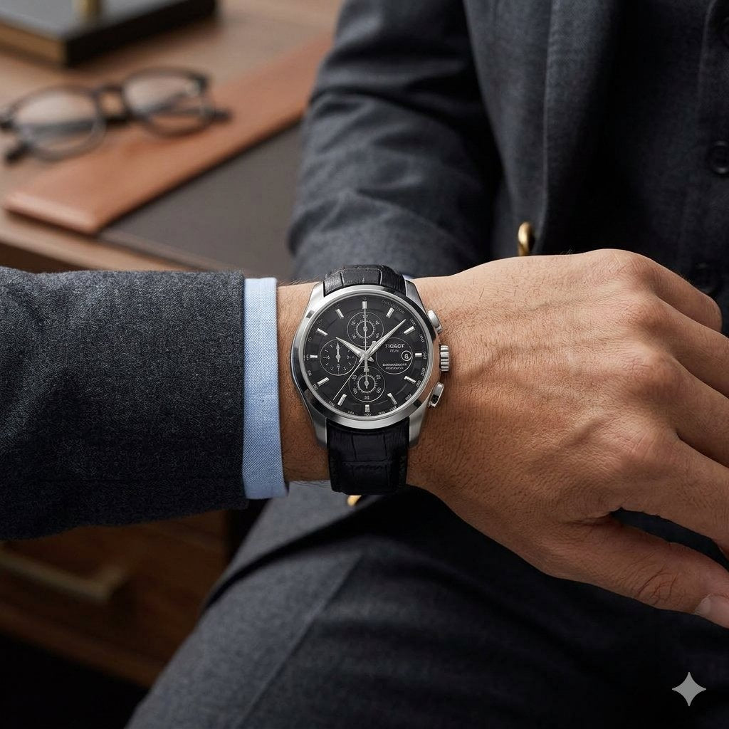 Luxury Sport Chronograph Watch – Black Leather Strap | Water Resistant 30 Bar | Premium Blue Dial